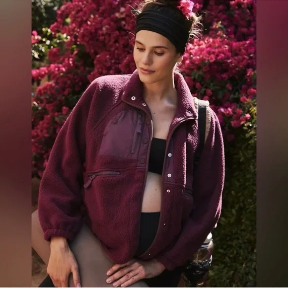 NWT FP Movement X Hatch Hit The Slopes Fleece Jacket, Deep Maroon - Picture 6 of 16